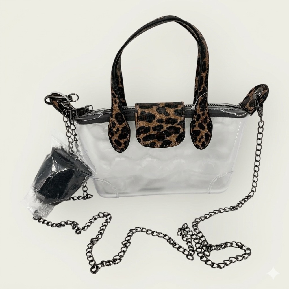 Vegan Mini Clear Leopard Print Satchel Stadium Approved Crossbody Bag NWT - Picture 7 of 7